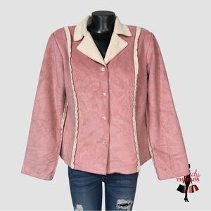 Russ Berens MEDIUM Pink Faux Suede Sherpa Lined Jacket Microfiber Button Front